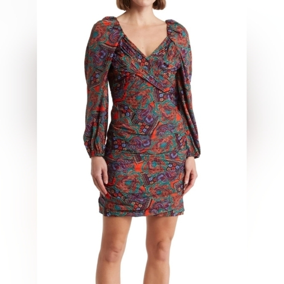 Veronica Beard Bellini Paisley Long Sleeve Silk Blend Dress - Picture 1 of 16